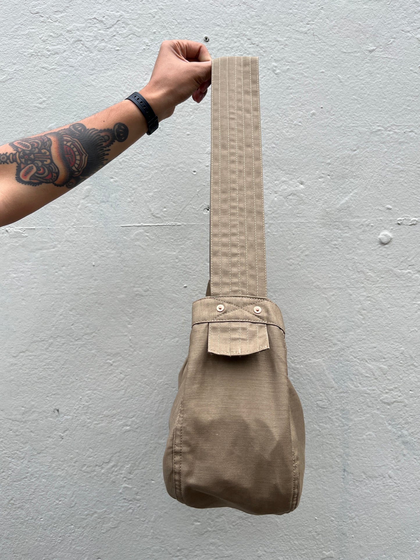 Newspaper Bag  - Khaki Sateen Twill